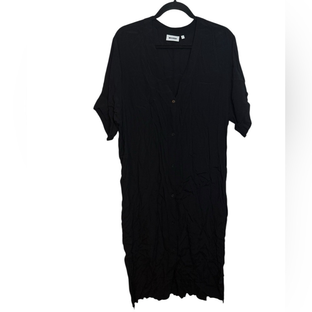 Weekday Verna Black Button Front Shirt Dress